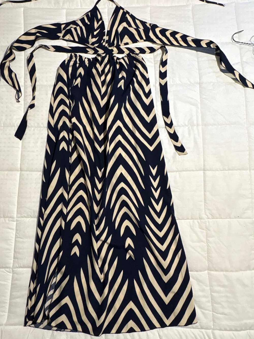Navy and Cream Zigzag Maxi Dress